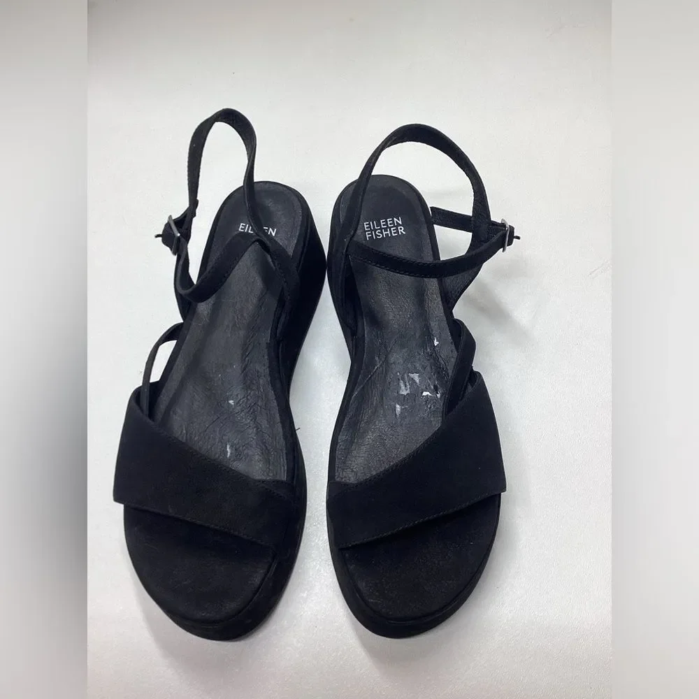 Eileen Fisher‎ Dae Black Wedge Sandal Size 9.5